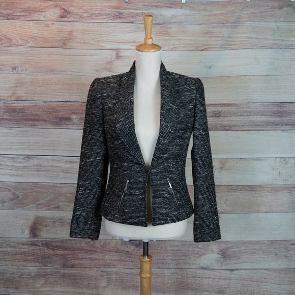 Tahari Black Metallic Tweed Jacket Size 2